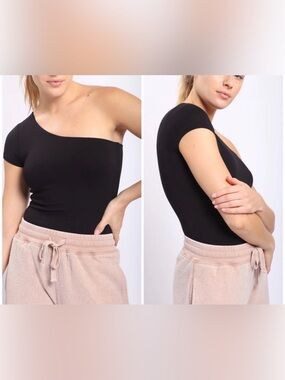 Black Women's Off-Shoulder & Cap-Sleeve Bodysuit